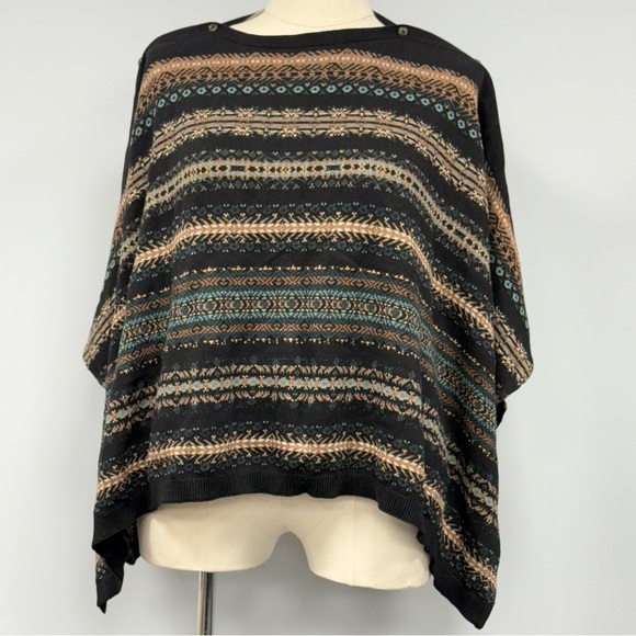 NWT J Jill 2 Way Poncho Sweater Oversized Fair Isle Print One Size Versatile New - Picture 1 of 12